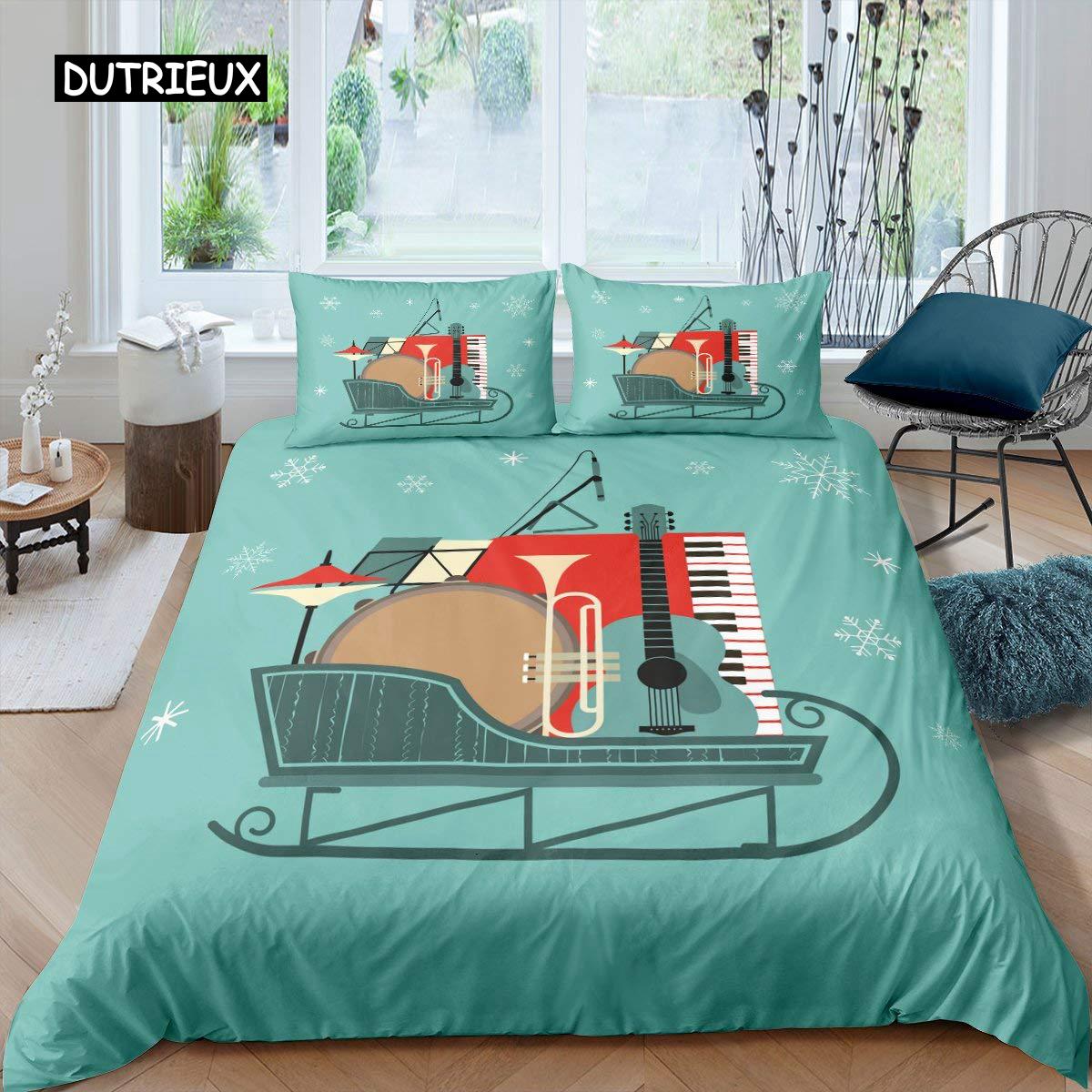 

Piano Printed Pattern Bed Cover Fine Microfiber Classic Music Themed 2/3Pcs Bed Ensemble Musical Printed Pattern Geometric Stripe King Size Quilt EU single(135x200cm)