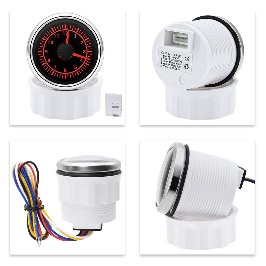 52mm 2'' Digital Clock Gauge 12-Hour Format 7 Colors Backlight Hour Meter 12V 24V Waterproof Universal For Car Truck Boat Yacht