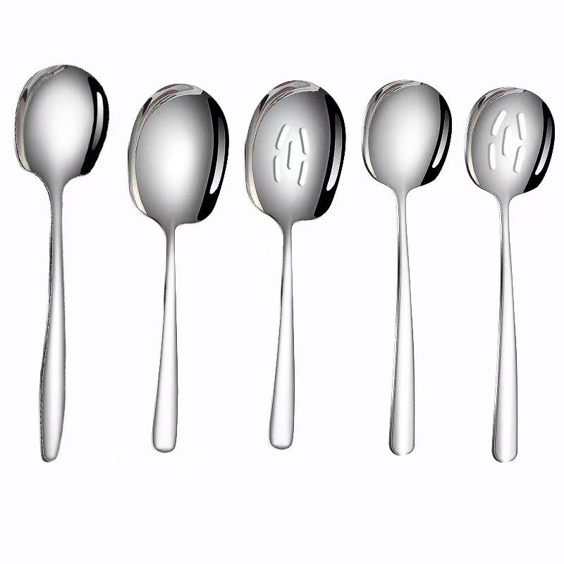 

5 PCS Stainless Steel Serving Spoon Set for Dining Table/Kitchen Heavy Gauge серебряный