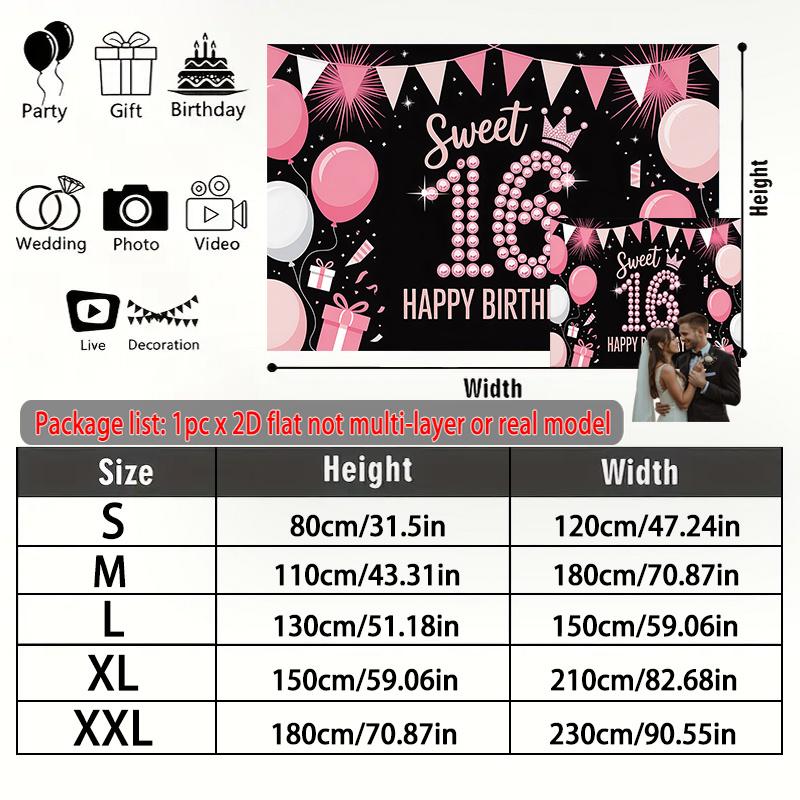 Party Backdrop 16 Birthday Flat Sweet Event Backdrop Decoration Front Door Decor