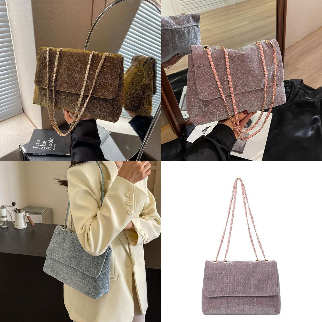 2024 New Commuter Fashion Retro Corduroy Large Capacity Simple Chain Shoulder Crossbody Bag For Women In Black