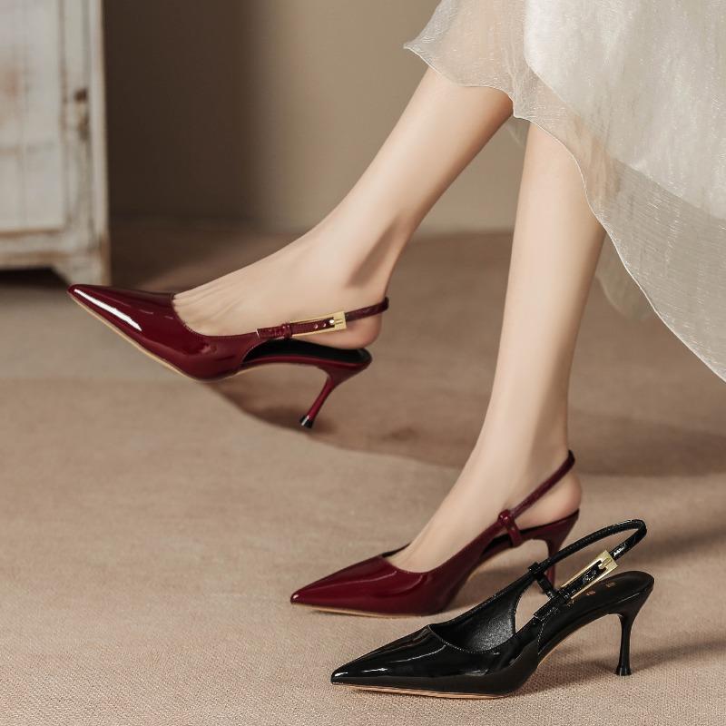 2026New Women's High Heels Metal Thin Heel Pointed Toe Sandals Sexy Patent Leather Slingback Sandals High Heel Dress Pumps Shoes