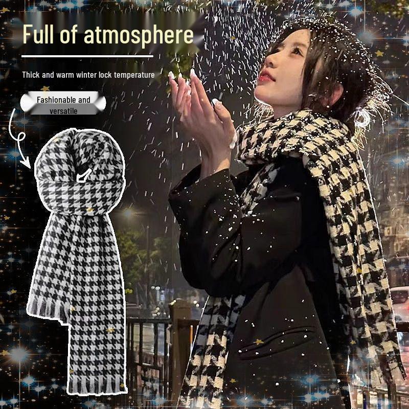 Korejský styl kohoutí stopa párová šála: Zimní zesílená teplá šála s nováčkovskou slevou