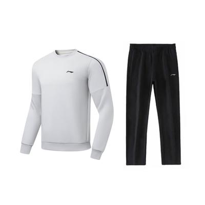 Li Ning Logo Print Spliced Comfortable Skin-Friendly Breathable Round Neck Pullover Long Sleeve Sweatshirt Casual Sports Set AWDU95-2-AKL81-1