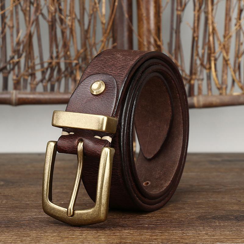 American Ami Kaji Thickened Retro Vegetable Tanned First Layer Cowhide Belt Men'S Genuine Leather Pin Buckle Belt Men'S Casual Versatile