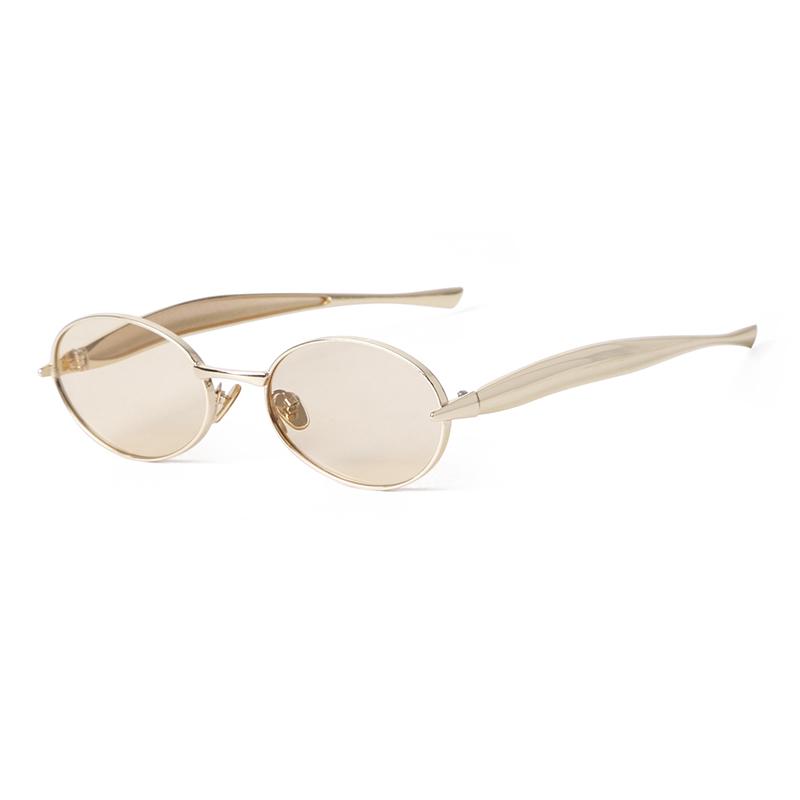 Retro Oval Sunglasses for Women Men Luxury Brand Designer 70s Trendy Gold Metal Streamline Legs Sun Glasses UV Protection 981C