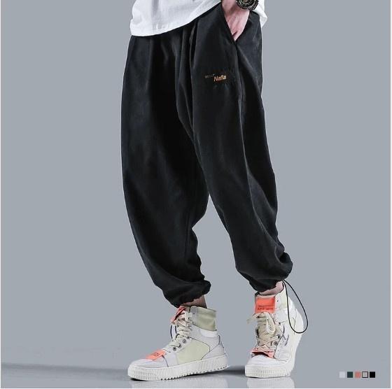 Comfortable  Men's Pants Thin Polyester Joggers Long Trousers Ankle-Length Elastic Waist Baggy Straight Casual Harem Pants