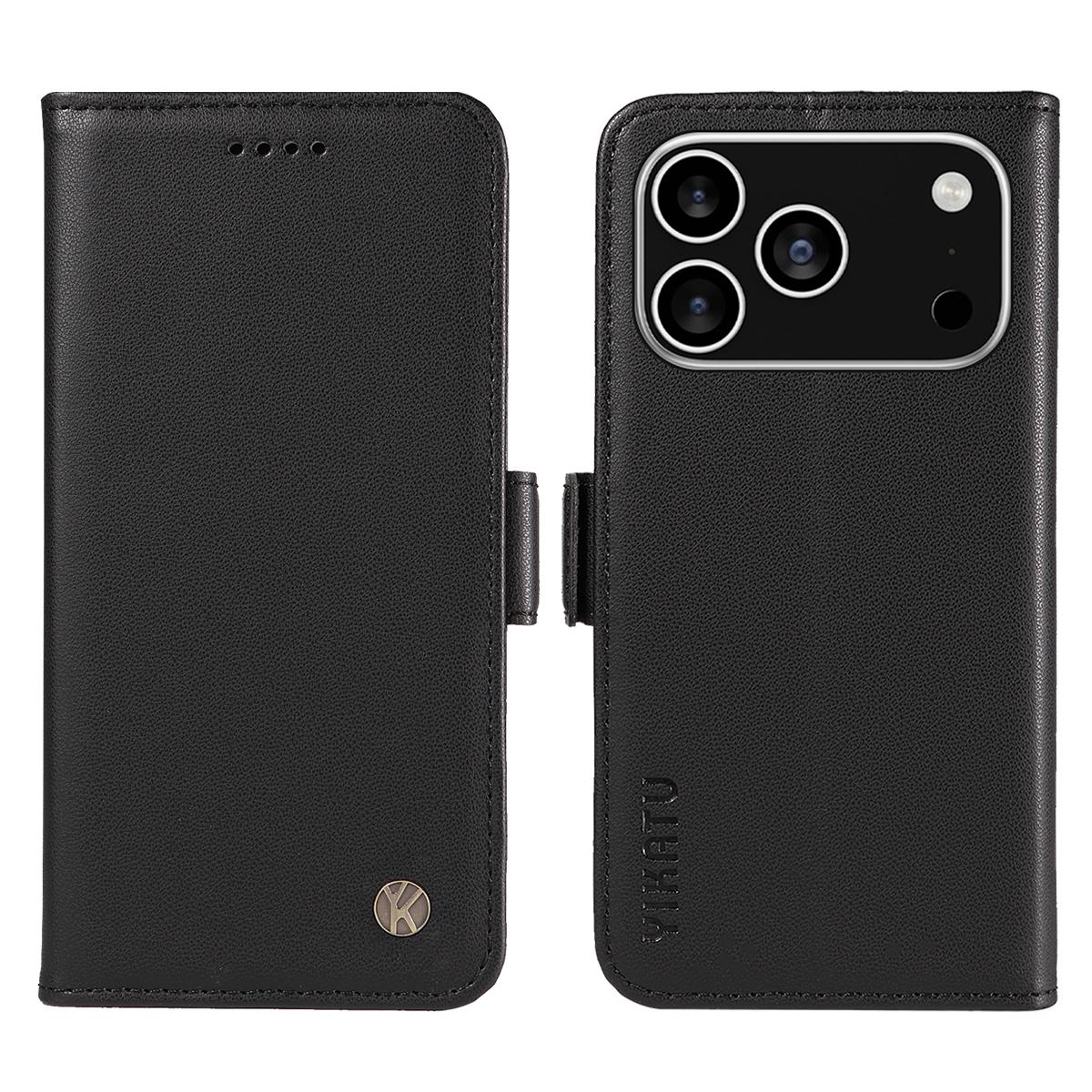 

For iPhone 17 Pro Wallet Phone Case YIKATU YK-003 Leather Stand Cover Black