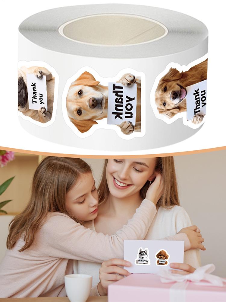Dog Stickers for Kids 500 Pieces Aesthetic Thank You Decal Roll Animal Water Bottle Stickers for Toddler for Children Boys Girls