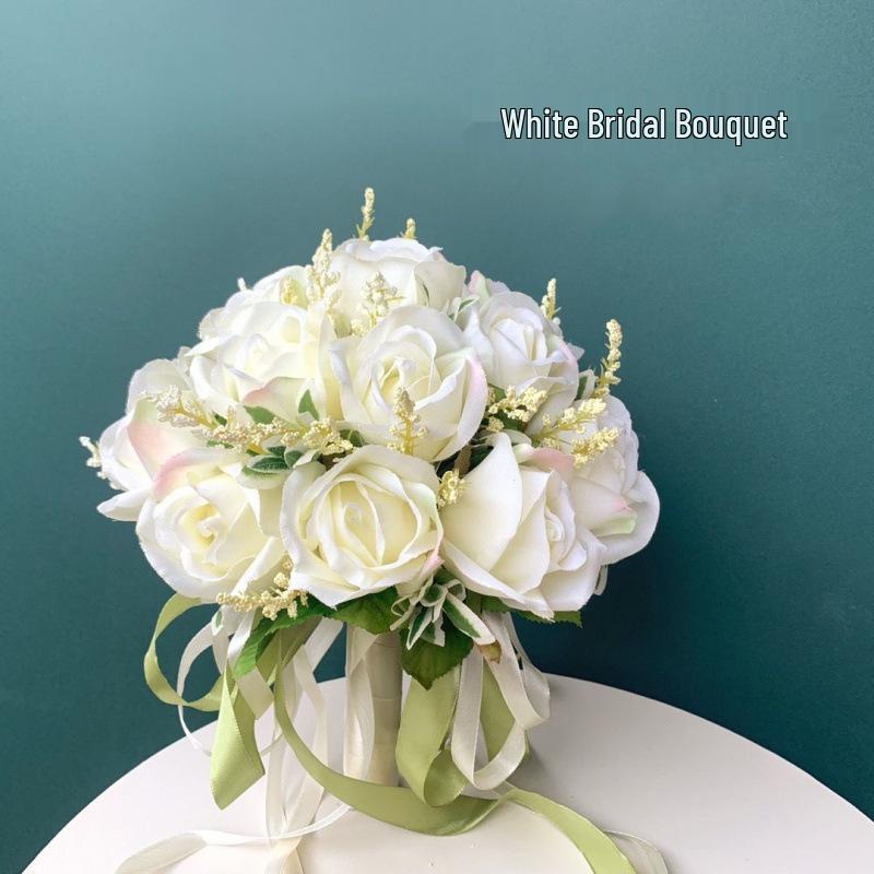 European Style Bridal Bouquet with Small Roses - Pink & White