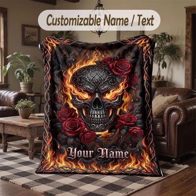 Gothic Theme Throw Blanket Custom Name Text Personalized Blanket Soft Cozy Blanket for Home Sofa Bed