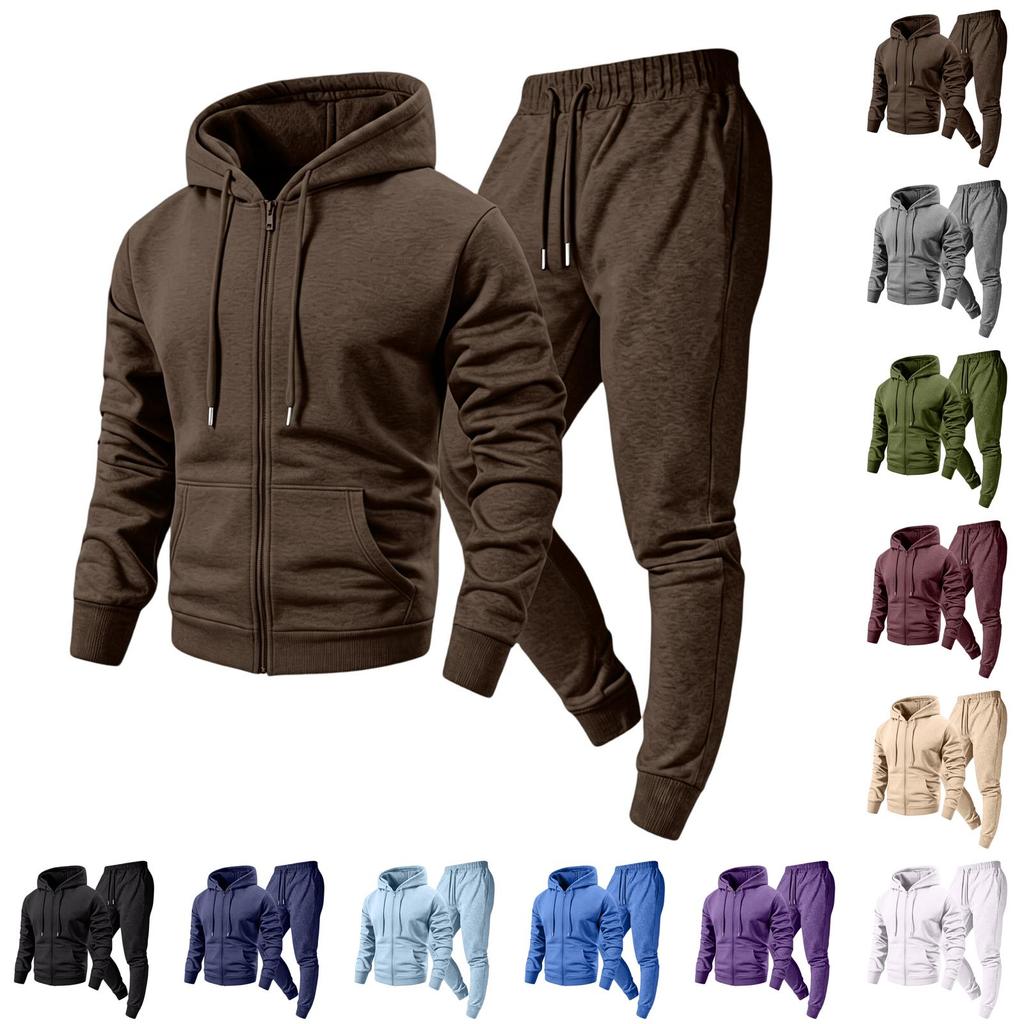 Men's 2 Piece Hoodie Jacket and Cargo Pants Set Casual Athletic Track Suit with Elastic Waist Multi-Pocket Jogger Pants