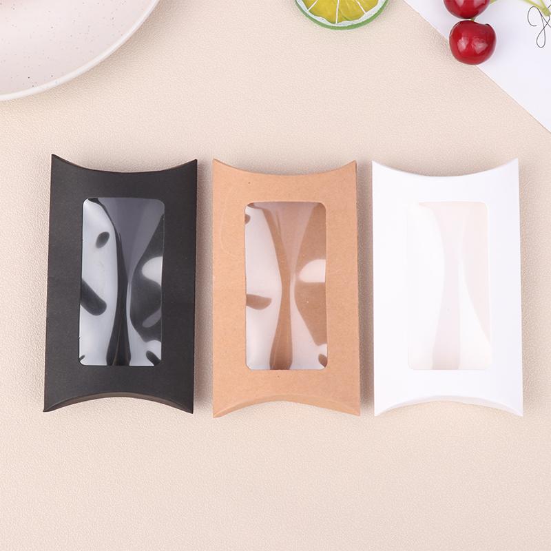 50Pcs Kraft Paper Pillow Box With Clear Window Candy Packaging Box For Birthday Parties Baby Showers And Wedding Party