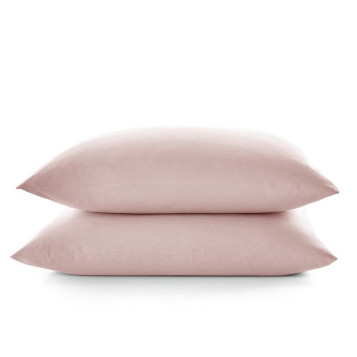 Set of 2 "Drift" Pure Cotton Dyed Washed Pillowcases 57 Threads/cm² All Sizes - Powder Pink - Pillowcases 63 X 63 Cm X 2