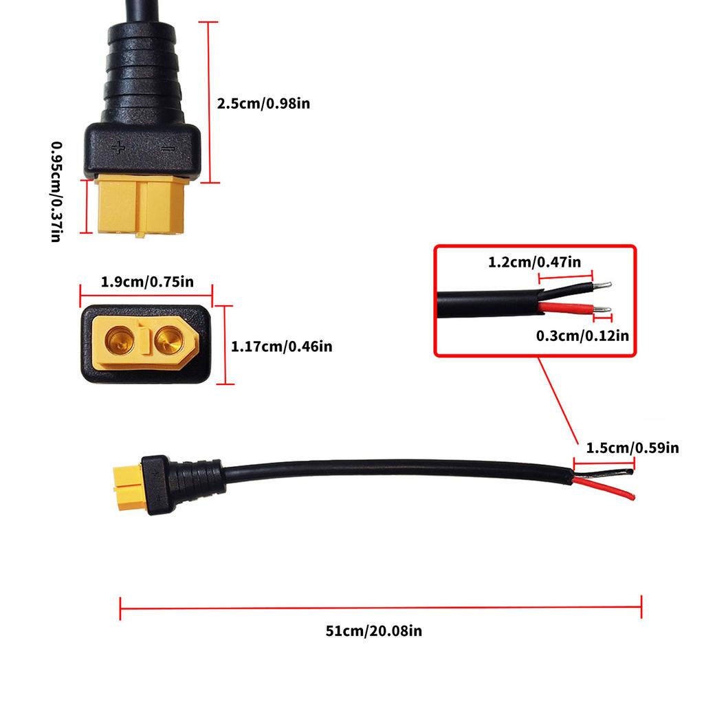 XT60 Extension Cable XT60 Female Connectors for Remote Battery Solar Portable Power Power Station Portable Solar Panel