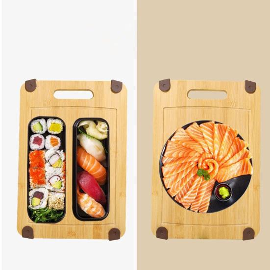 Bamboo Cutting Board Non-Slip Square Chopping Board for Meat Fruit Dough Dishwasher Safe Essential Kitchen Tool for Home Camping