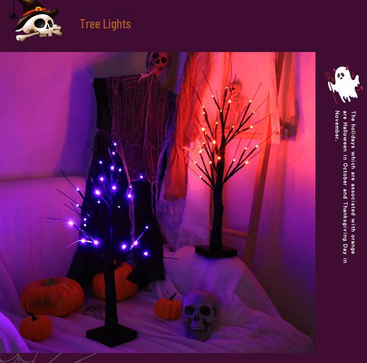 Halloween LED Tree Lights: Purple & Orange Ghost Decorations, 2025 Festival Atmosphere.