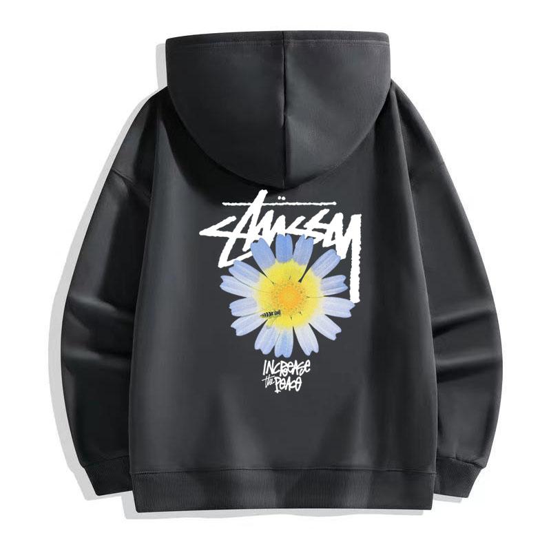 

Stussy 2024, осенне-зимняя мужская и женская утолщенная и бархатная утепленная высококачественная хлопковая футболка Stussy Itp с цветочным принтом, толстовка с капюшоном и принтом ромашки