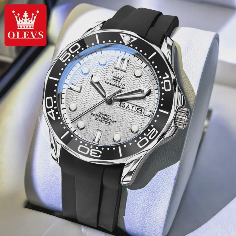 OLEVS Fashion Quartz Watch For Men Business Mens Watches Military Silicone Sports Waterproof Week Date Watch