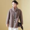 KAISER Women's Shearling Mid-Length Coat with Stand Collar and Toggle Buttons