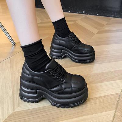 Damskie buty na grubej podeszwie z platformą Jesienne nowe japońskie wzory mniejszościowe Zwiększone retro sznurowane małe skórzane buty