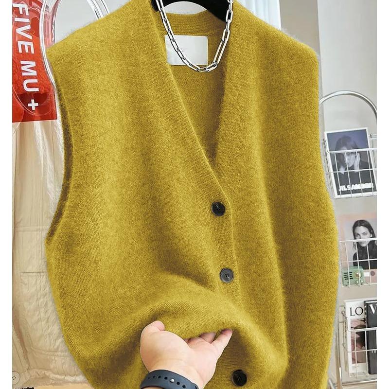 Women Versatile V-neck Sweater Vest Coat Female Fashion Sleeveless Knitted Cardigan Sweaters Vests Top