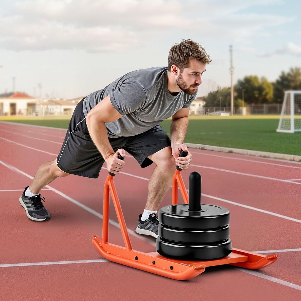 Weight Sled, Steel Power Sled, Fitness Strength Training Sleds for Athletic Exercise Speed Improvement, Workout Fitness Equipment with Handle,