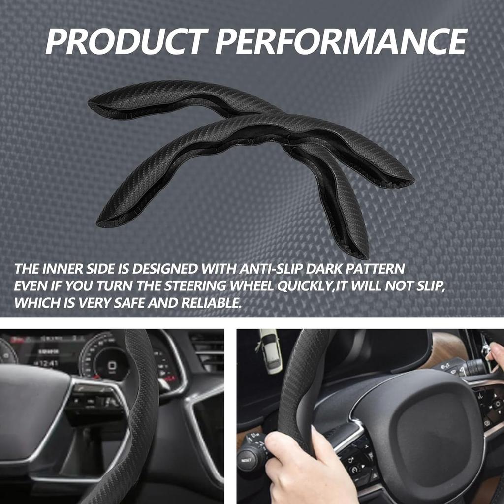 2Pcs Universal Fit Carbon Fiber Steering Wheel Cover, Anti-Skid Steering Wheel Cover/Segmented Steering Wheel Protector/Car Interior Accessories