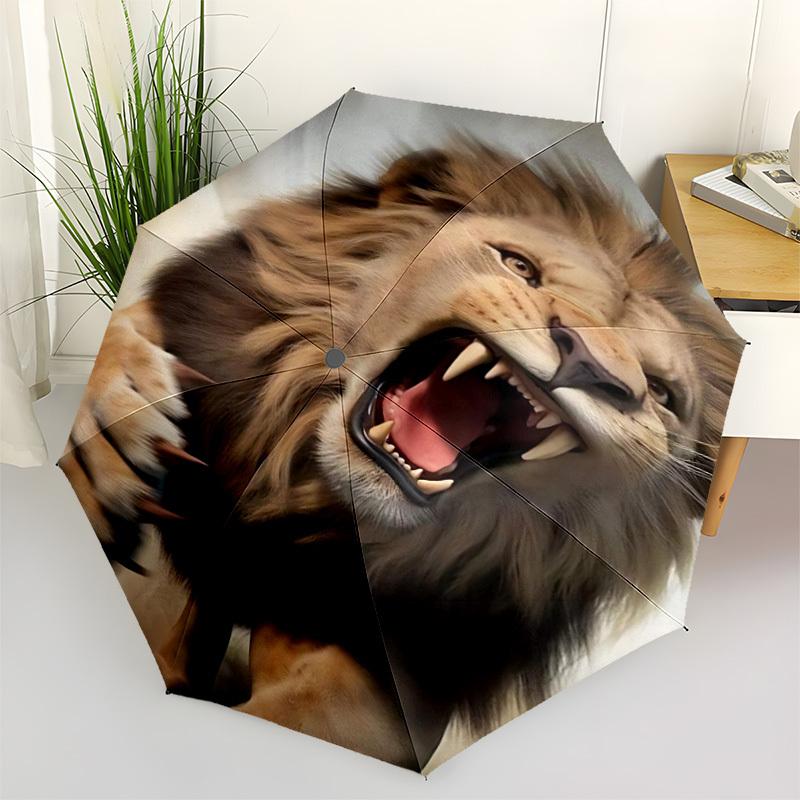 1pc Lion Roar Automatic Folding Umbrella - Compact Travel Umbrella with Auto Open/Close 8-Rib Heavy-Duty Shaft for Women/Men -l047