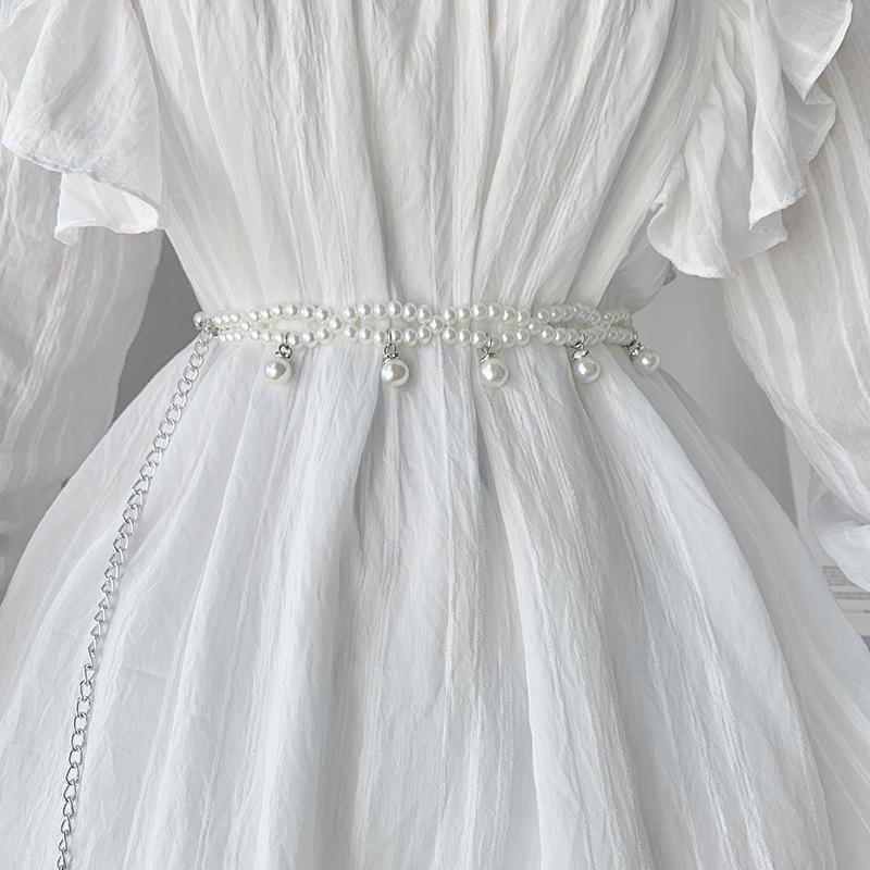 Letní Oblečení Doplňky Střapec Imitace Perly Pás Pro Ženy Vintage Vzor Břišní Tanec Pasový Řetízek Doplňky k Šatům