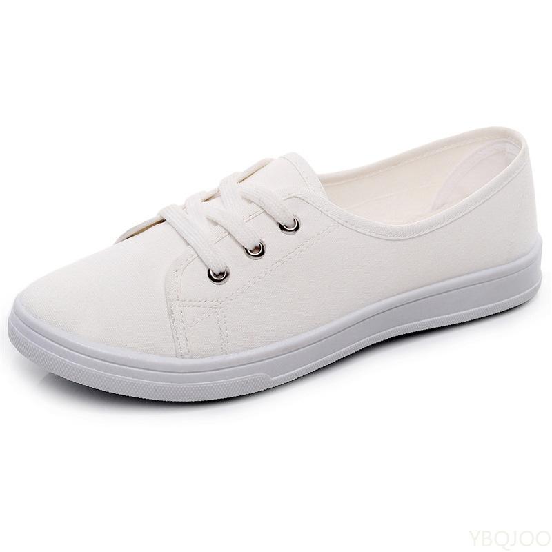 2026 new Comfortable Street Lace Up Shoes Fashionable versatile women flats Lady Classic Round Toe White Canvas Shoes for Women