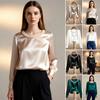 Wish Summer French Chic Pearl Crew Neck Satin Shirt Top for Women
