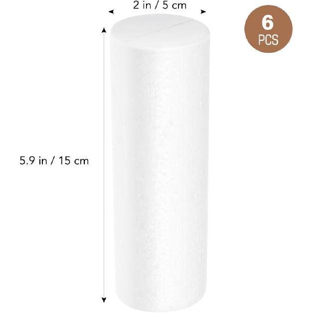 White Foam Cylinders for Crafts: 6pcs Foam Tubes Rods Cylinders Shape for Modeling, DIY Crafts and Arts Projects Decorations Supplies, 5.89X1.97inch
