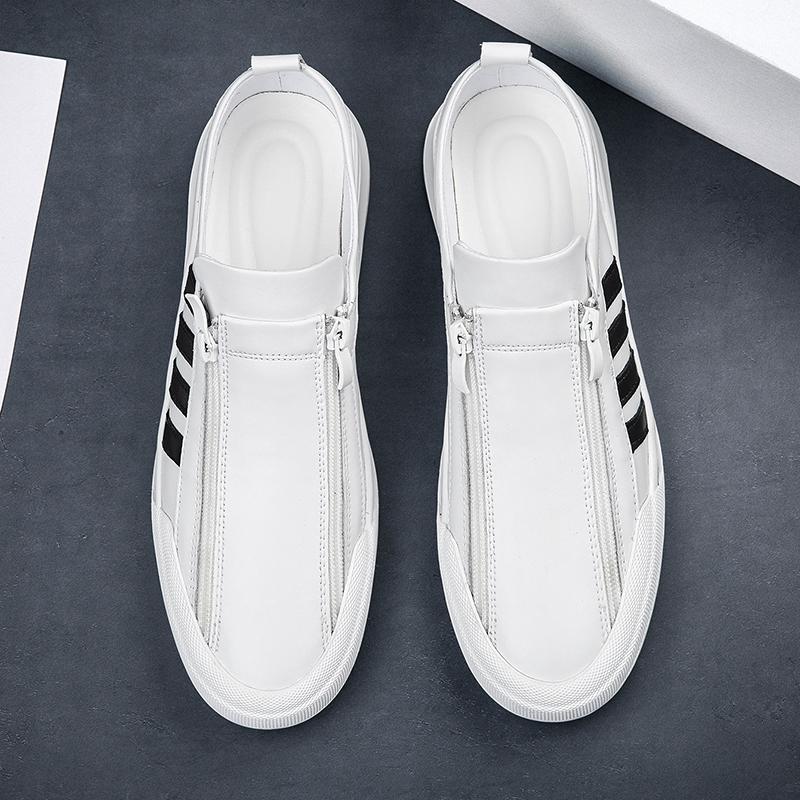 New High End Men Genuine Leather Casual Shoes Fashion Concise Cool Zipper Loafers Man Flat Leather Driving Shoes Male Moccasins