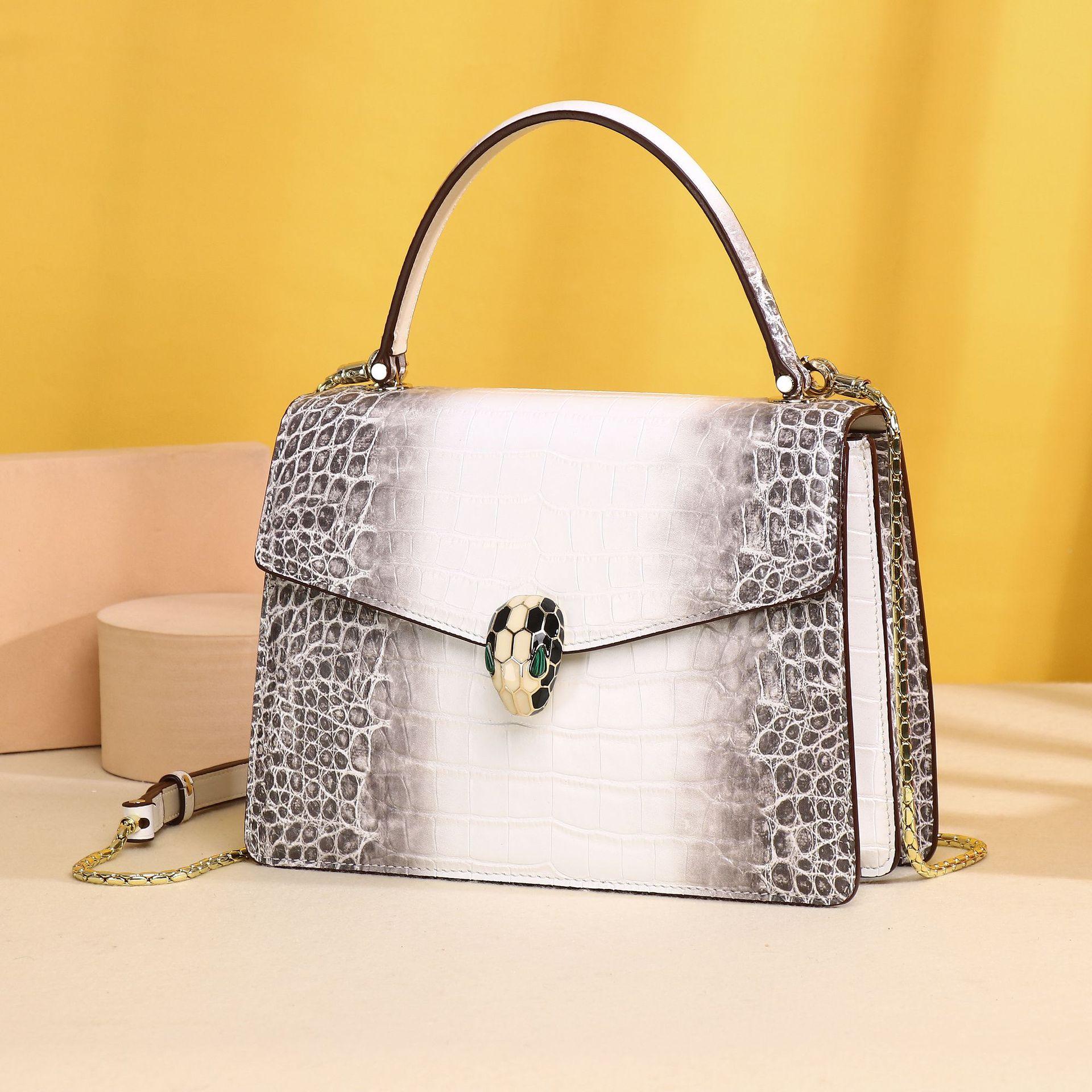 

Женская одноплечевая сумка кроссбоди с узором живота крокодила, Модная женская сумка, Женская сумка с головой змеи, Белая кожаная сумка