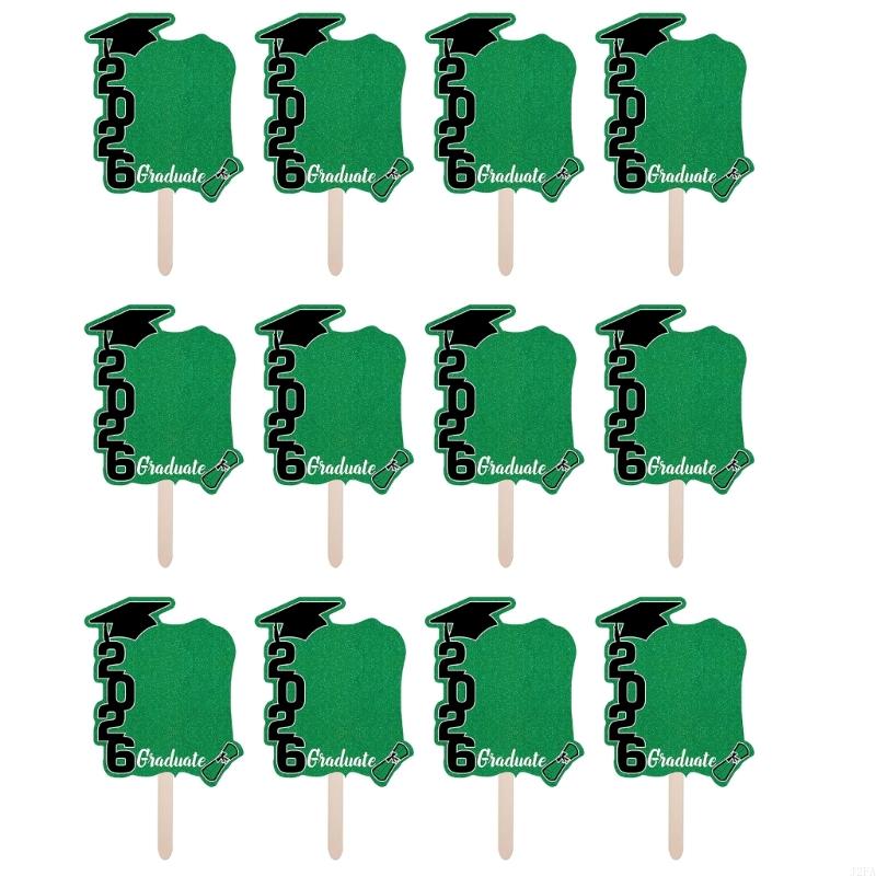Pack of 12 Graduation Celebration Fan Photo Frames Creative 2026 Themed Party Decor Items Graduation Ceremony Tokens зелёный