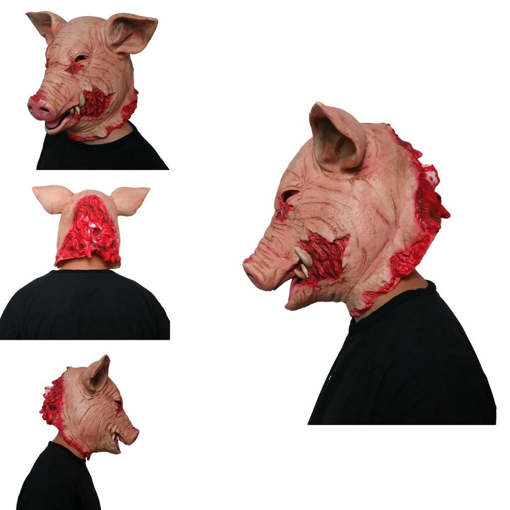 Disturbing Halloween Pig Head Mask For Masquerade Parties Animal Cosplay Latex Hood