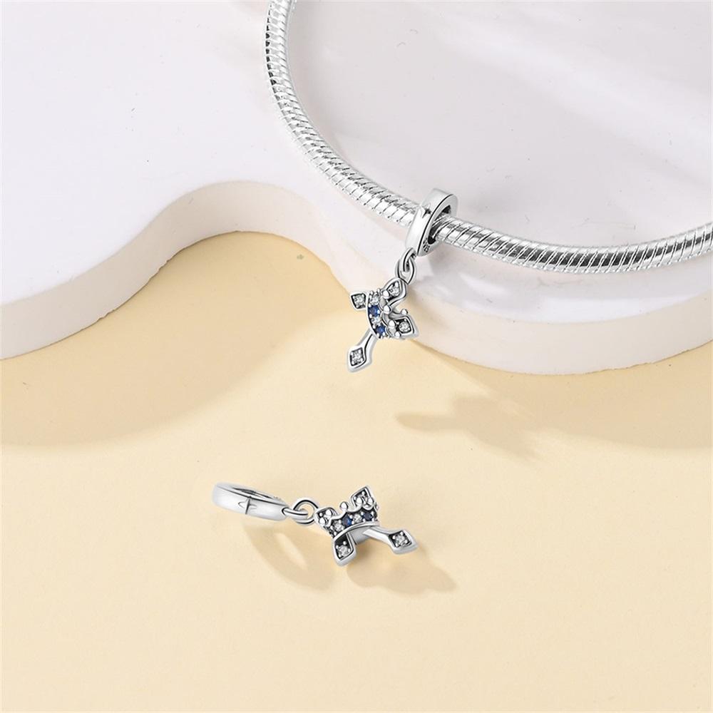 Original Copper Charm Luxury Religious Crown Cross Beaded Pendant Beads Fit Bracelet Diy Women Making Delicate Gift