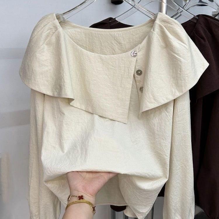 Han Style Ruffled Long Sleeve Shirt With 3d Pattern For Spring Fashion Ladies