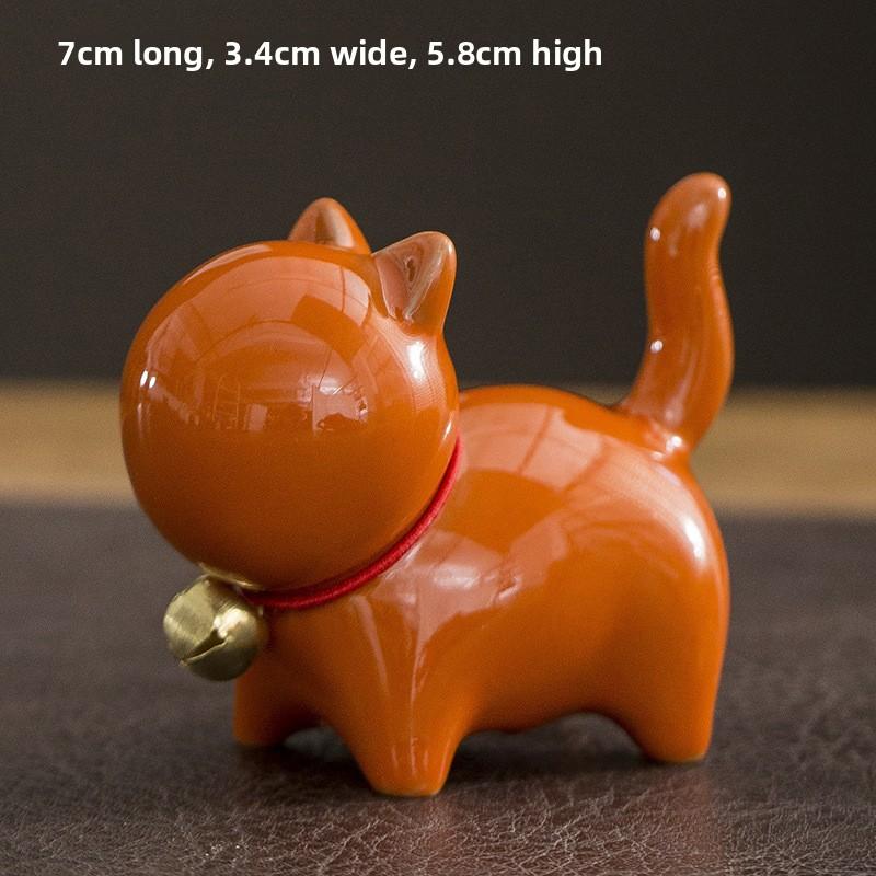 Cute Bell Cat Tea Pet Ceramic Figurine Lid Rest Brush Holder Creative Decor For Tea Table Desk Display