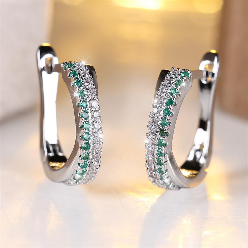 Cute Blue Rose Red Hoop Earring Green Crystal Multicolor Zircon Earrings For Women Vintage  Silver Color Wedding Jewelry