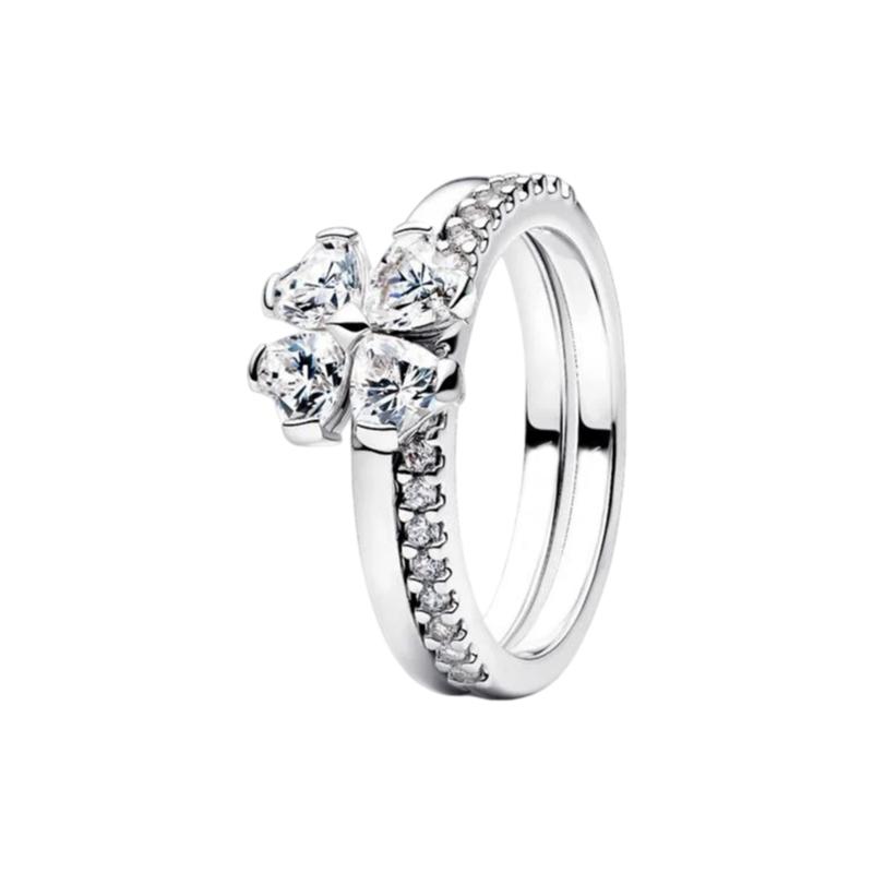 New 925 Silver Three-Leaf Clover Alphabet Heart Flower Women's Ring Suitable for Wedding Party Fashion DIY Gift