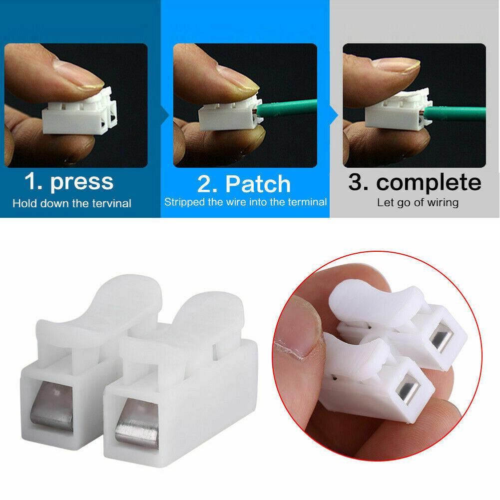 20Pcs CH2 Spring Quick Wire Connector Cable Clamp Terminal Block LED Strip Light Electrical Tapes Cable Clamp Tools