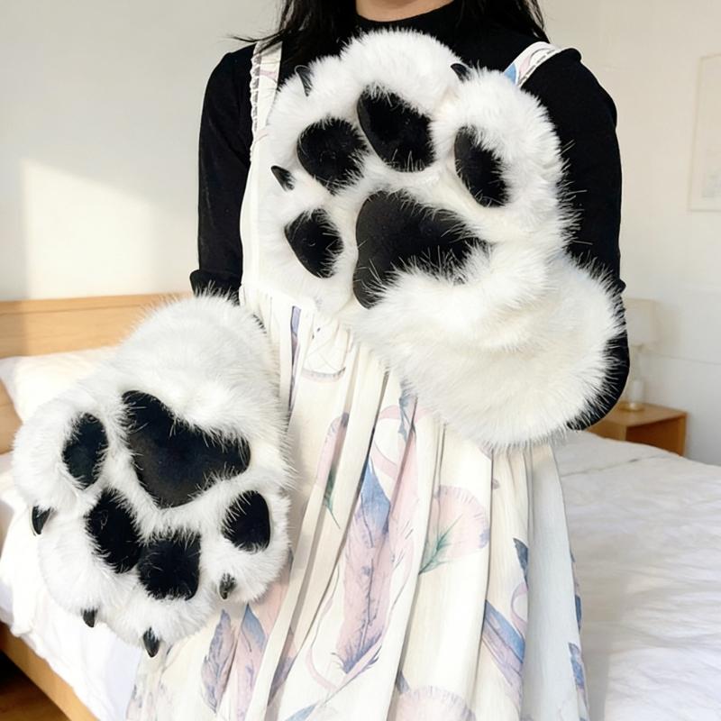 Furry Cats Paws Gloves Cosplay Costume Gloves for Women Girl Warmth Comfort Soft Plush Fursuit Gloves Anime Armwear