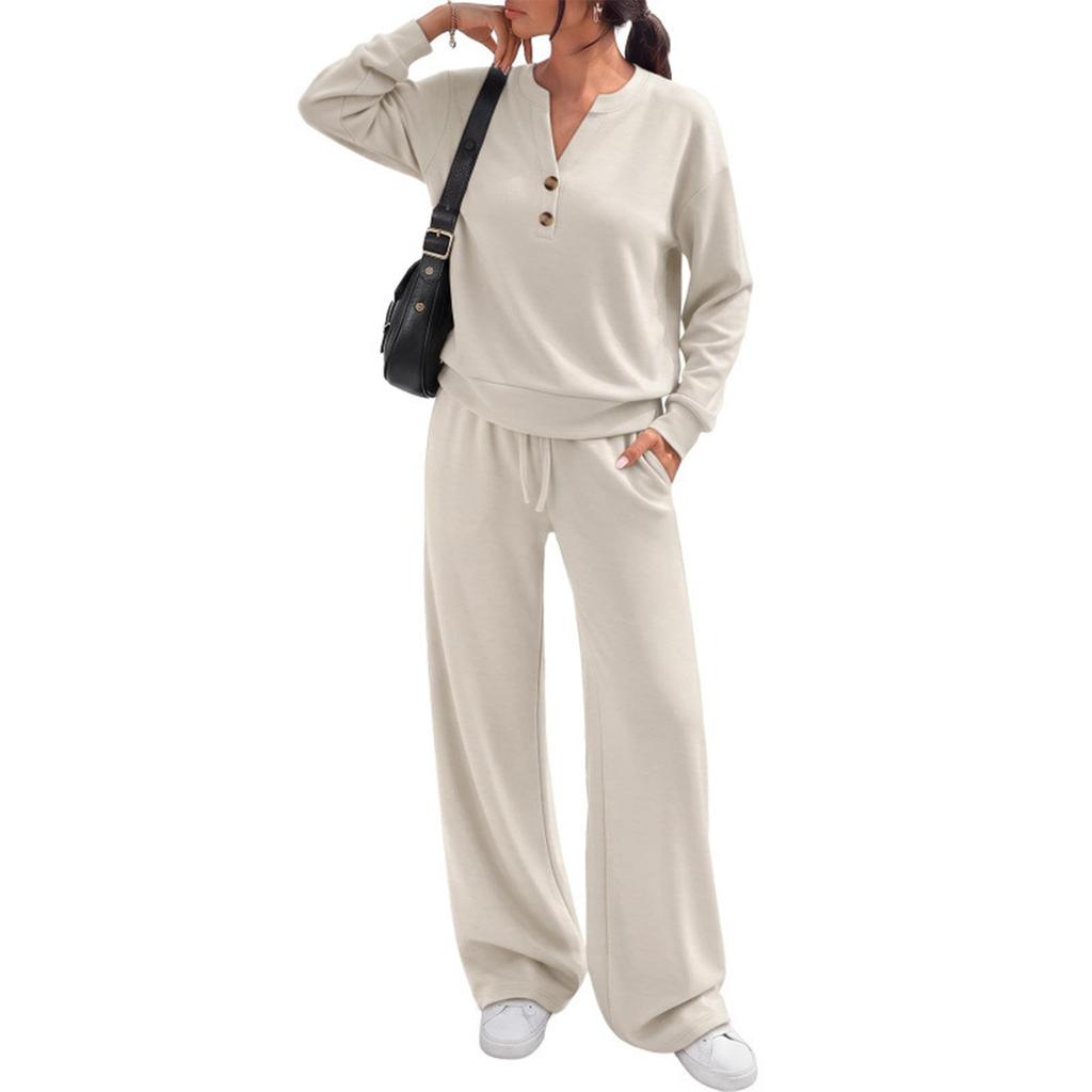 Women's Loose Fit Long Sleeve Top and Wide Leg Pants 2-Piece Tracksuit for Casual Workout
