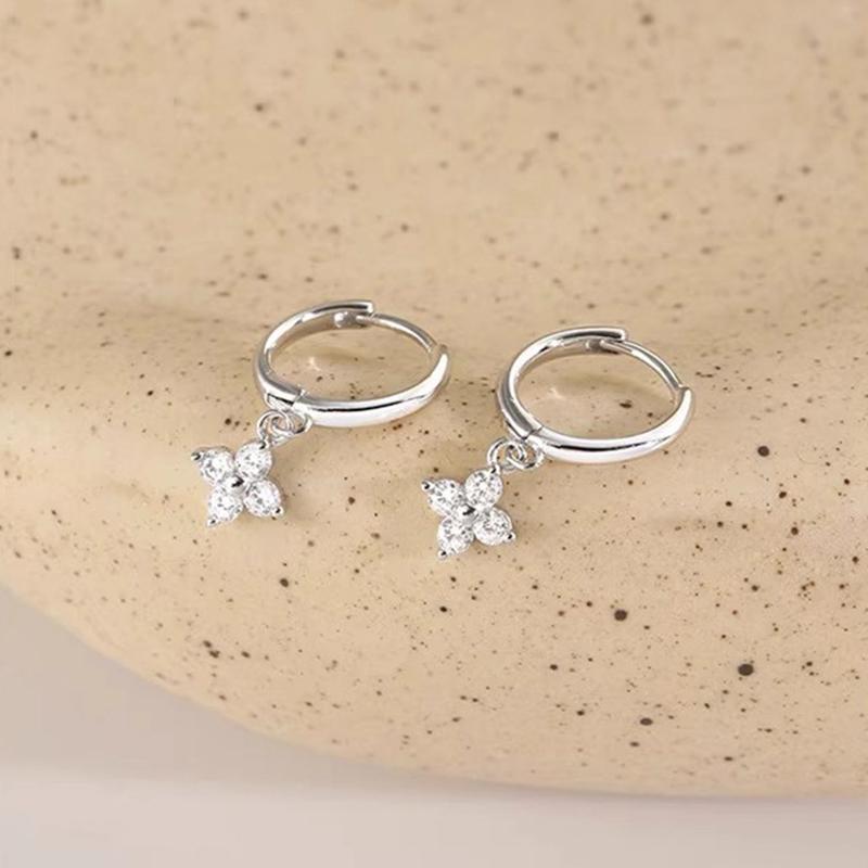 925 Silver Needle Zircon Flower Pendant Stud Earrings For Women Classic Jewelry Light Accessories