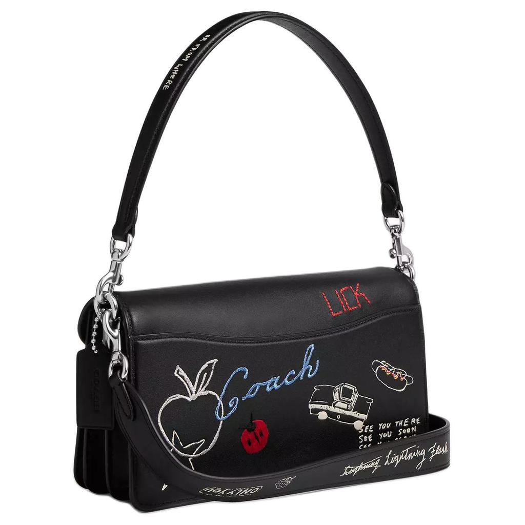 Coach Tabby Skizzenprint Leder Schulter Crossbody Handtasche Mittel Damenhandtaschen Silber Schwarz CBA26-LHBLC