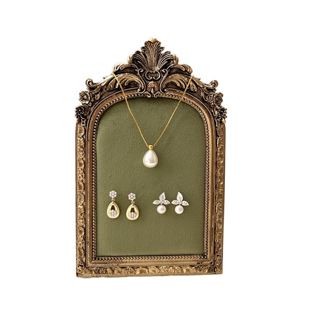 

Vertical Photo Frame Necklace Stand Flower pattern Desktop Necklace Mannequin Dresser Green Frame S