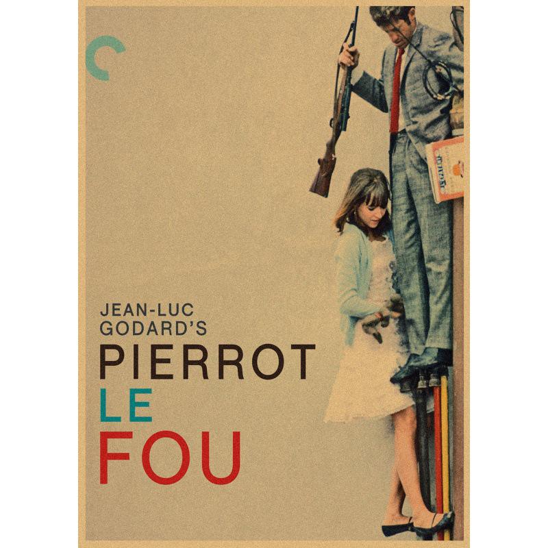 Large French Classic Film Poster: Jean-Luc Godard s Pierrot, Retro Kraft Paper Wall Art Yellow Kraft Paper (No Glue) 30X42 cm