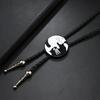 Mens Adjustable Leather Cord Bolo Tie with Enamel Metal Badge Pendant Western Rodeos Outfit Shirt Chain Necktie Necklace